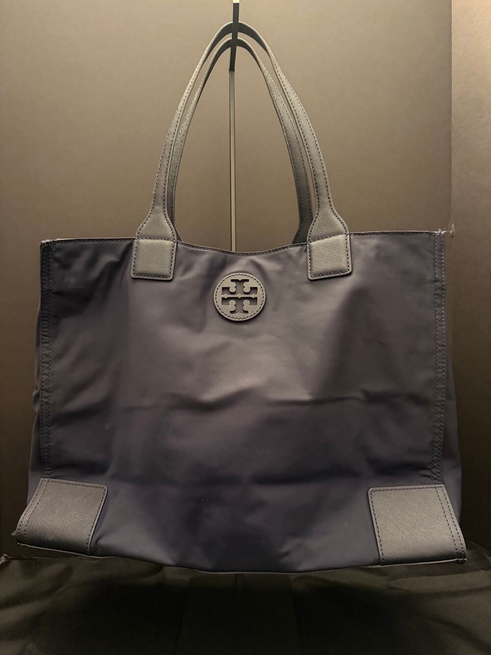 Tory Burch Ella Packable Nylon ZipTop ToteBag  Navy Classy Casual Travel 15x11x6